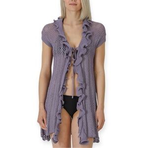 Vertigo Short Sleeve Tie Front Ruffled Jacket‎ Cardigan​​​​